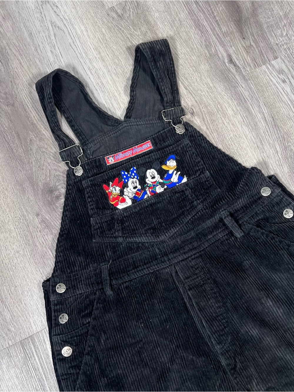 Vintage 90s Mickey Unlimited Adult Corduroy Overalls‎ Disney Black Jerry Leigh M